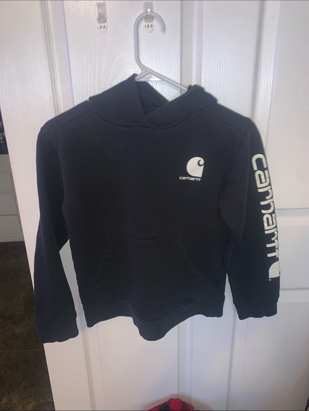 Carhartt Kids Black Pullover Hoodie with White Logo medium 10-12
